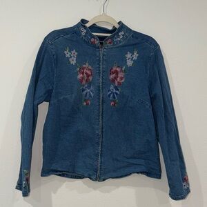 Denim&Co Blue Floral Embroidered Jean Jacket
